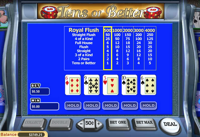 Play Tens or Better Video Poker